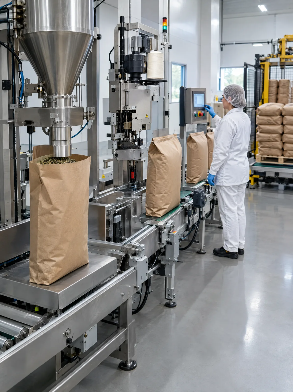 Automatic line filling 25 kg paper sacks